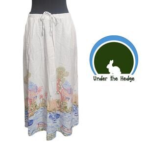 Cynthia Rowley White Resort Print Midi Linen Blend Skirt Medium beachy